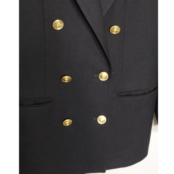 Talbots Black Double Breasted Wool Blazer size 8 Gold Buttons - Picture 3 of 9